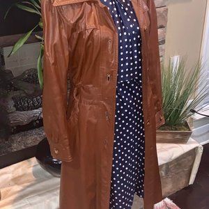 Late 1970s Brown Leather Long Trench Coat - Unbran